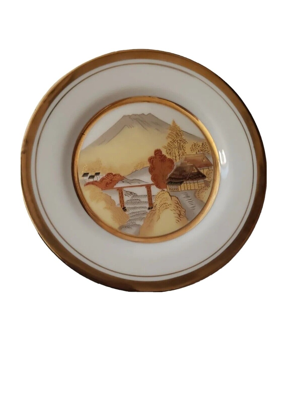 Lego Japan Decorative Plate 6.5" Gold Trim Landscape Mountain Village Vintage